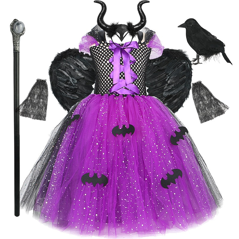 Girls Halloween Cosplay Vampire Costume Children Carnival Vestidos Party Kids Evil Witch Dress Kids Prom Ball Gown