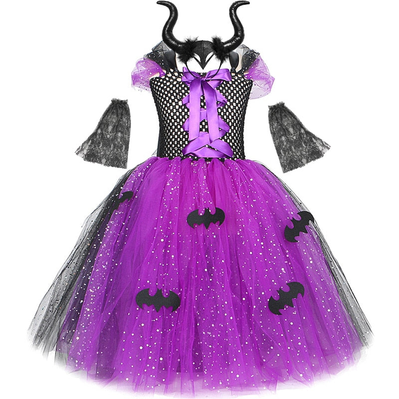 Girls Halloween Cosplay Vampire Costume Children Carnival Vestidos Party Kids Evil Witch Dress Kids Prom Ball Gown