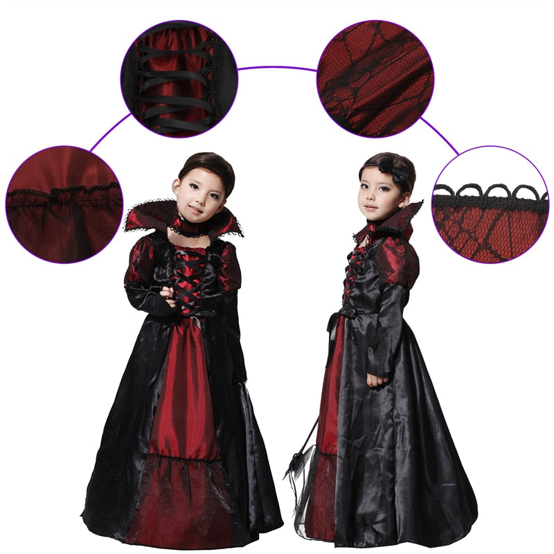 Girls Halloween Costume Vampire Dress Up Child Vampiress Role Play Cosplay Outfits