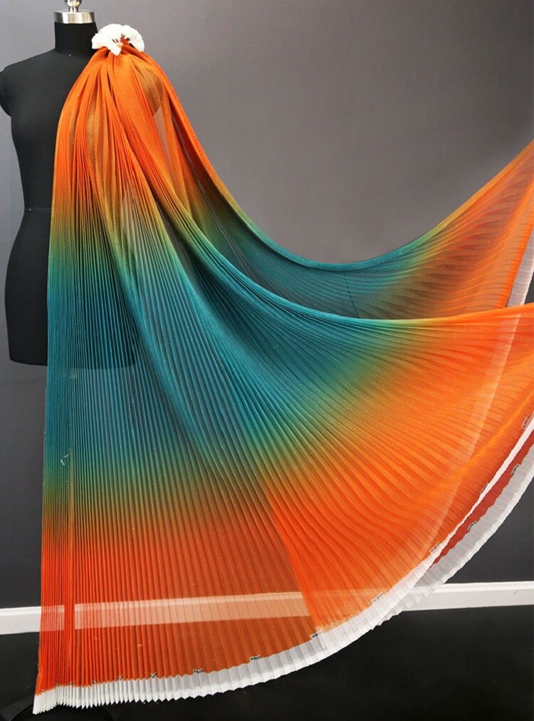 Gradient Color Pleated Mesh Fabric By The Meter,Soft Pleat Fabrics For Sewing Dress,DIY Shape Background Designer Fabrics