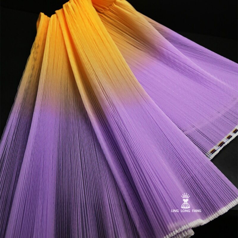 Gradient Color Stiff Mesh Organza Pleated Small Crinkle Fabric for Wedding Decoration Fashion Stage Background Designer Fabric