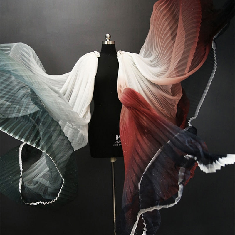 Gradient Pleated Mesh Fabric for Dress Stage Costume Net Hanfu Fabric Shape Fashion Background Decoration DIY Designer Material