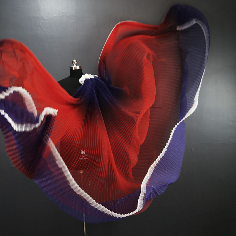 Gradient Pleated Mesh Fabric for Dress Stage Costume Net Hanfu Fabric Shape Fashion Background Decoration DIY Designer Material