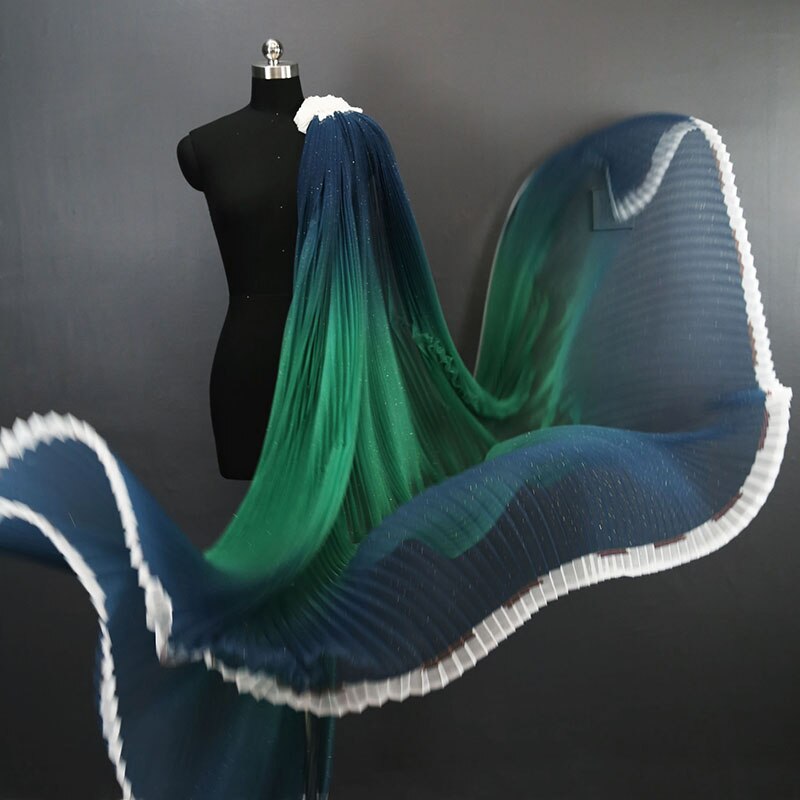 Gradient Pleated Mesh Fabric for Dress Stage Costume Net Hanfu Fabric Shape Fashion Background Decoration DIY Designer Material