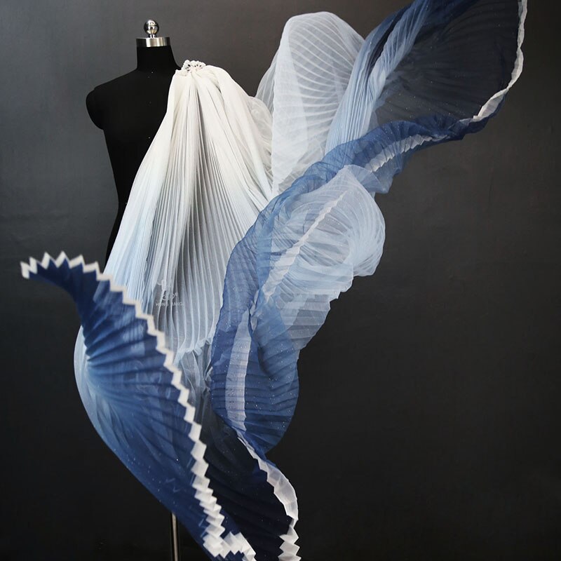 Gradient Pleated Mesh Fabric for Dress Stage Costume Net Hanfu Fabric Shape Fashion Background Decoration DIY Designer Material