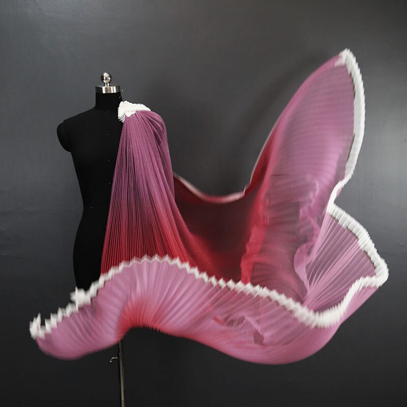 Gradient Pleated Mesh Fabric for Dress Stage Costume Net Hanfu Fabric Shape Fashion Background Decoration DIY Designer Material