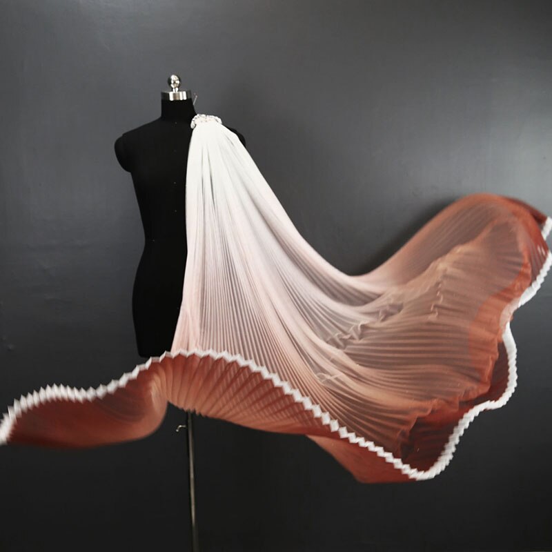 Gradient Pleated Mesh Fabric for Dress Stage Costume Net Hanfu Fabric Shape Fashion Background Decoration DIY Designer Material