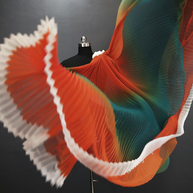 Gradient Pleated Mesh Fabric for Dress Stage Costume Net Hanfu Fabric Shape Fashion Background Decoration DIY Designer Material