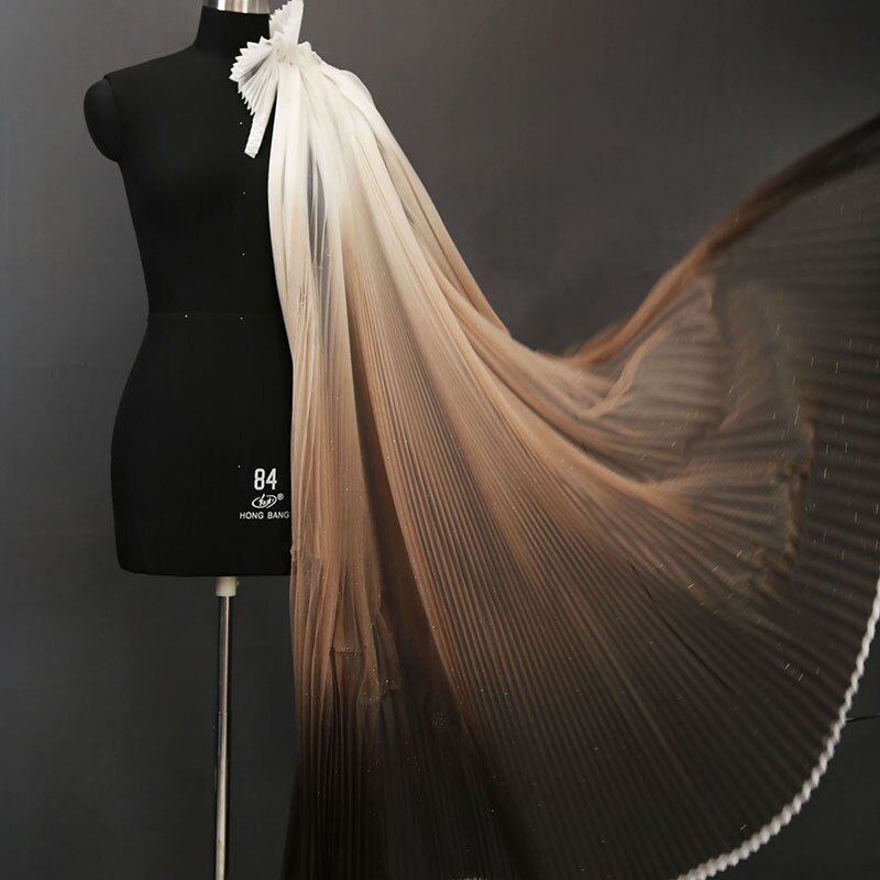 Gradient Pleated Mesh Fabric for Dress Stage Costume Net Hanfu Fabric Shape Fashion Background Decoration DIY Designer Material