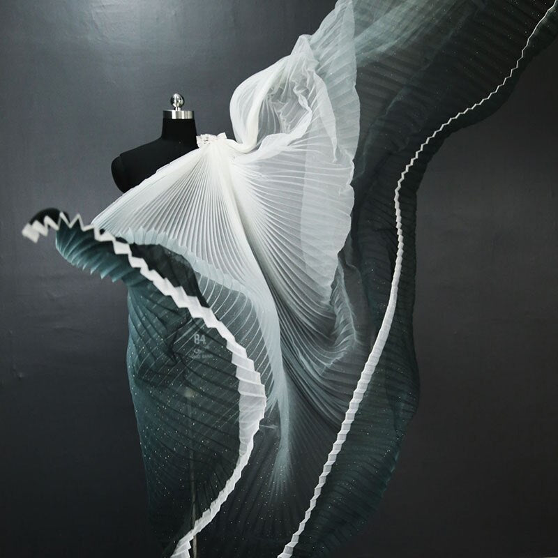 Gradient Pleated Mesh Fabric for Dress Stage Costume Net Hanfu Fabric Shape Fashion Background Decoration DIY Designer Material