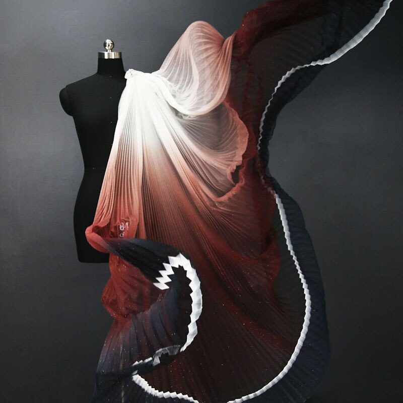 Gradient Pleated Mesh Fabric for Dress Stage Costume Net Hanfu Fabric Shape Fashion Background Decoration DIY Designer Material