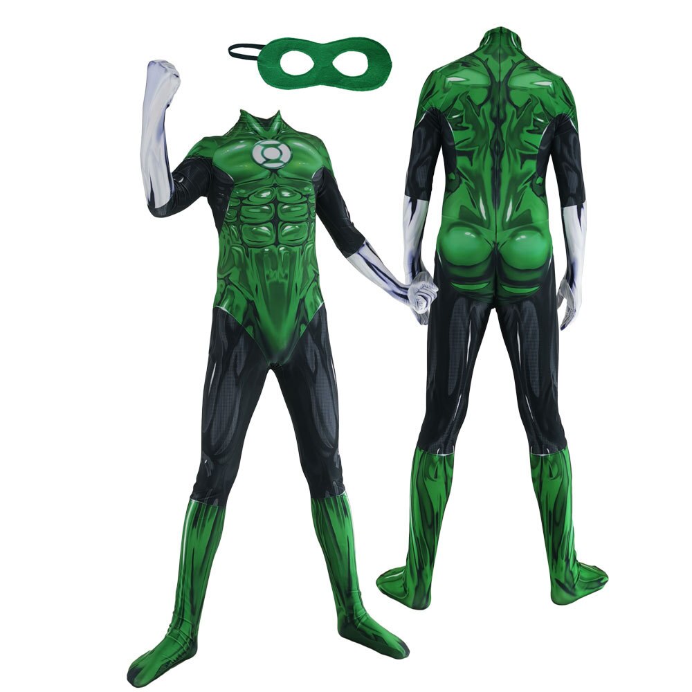 Green Lantern Cosplay Costumes Man Boys Male Muscle Shade Zentai Bodysuit Suit Adults Kids Superhero Halloween Jumpsuit