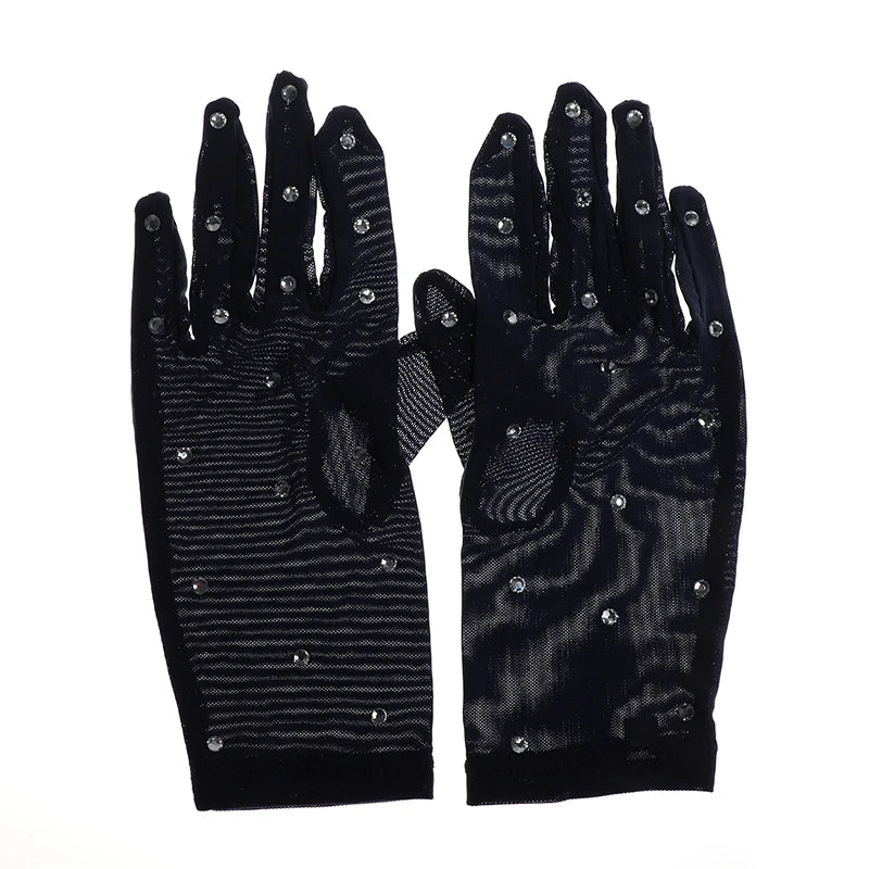 Figure Skating Gloves Competition Mesh Rhinestones Kids Adult Pair Wrist Protection