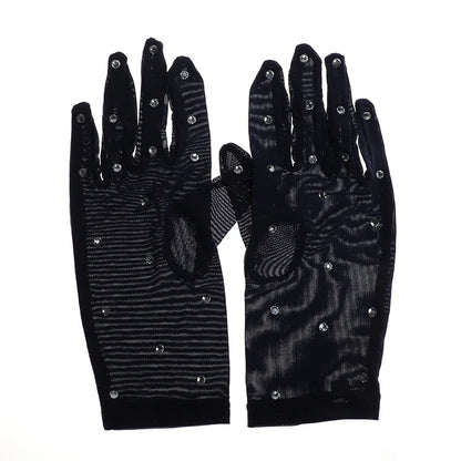 Figure Skating Gloves Competition Mesh Rhinestones Kids Adult Pair Wrist Protection