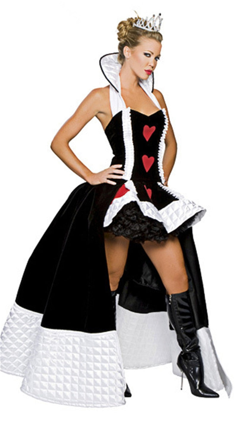 Alice In Wonderland Adult Women Fantasy Queen of Hearts Cosplay Costumes with Crown