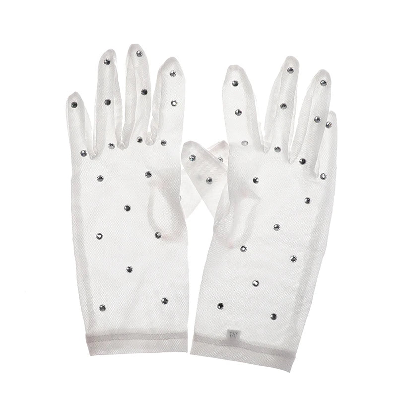 Figure Skating Gloves Competition Mesh Rhinestones Kids Adult Pair Wrist Protection