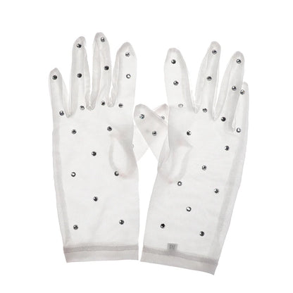 Figure Skating Gloves Competition Mesh Rhinestones Kids Adult Pair Wrist Protection
