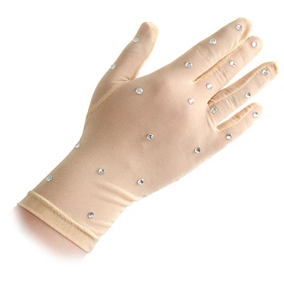 Figure Skating Gloves Competition Mesh Rhinestones Kids Adult Pair Wrist Protection