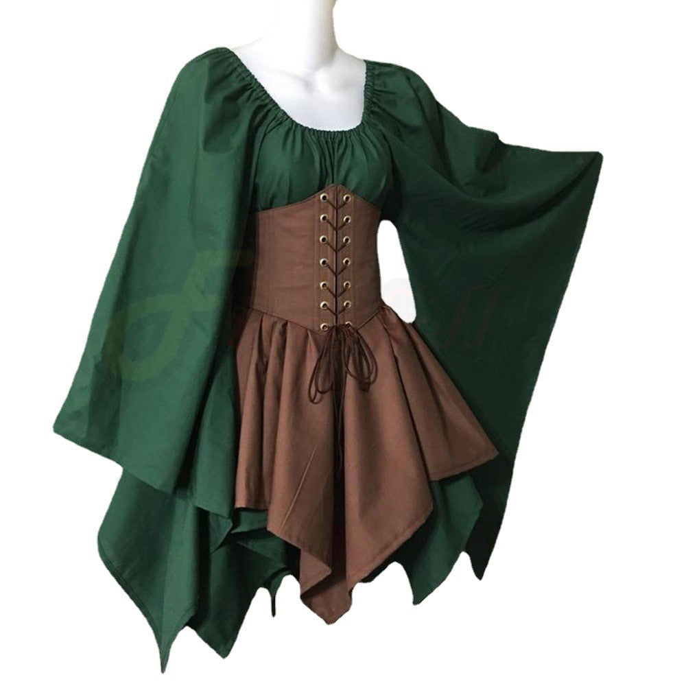 Halloween Cosplay Palace Victoria Medieval Vintage Fairy Elf Costume For Women Princess Bandage Christmas Ptachwork Party Dress