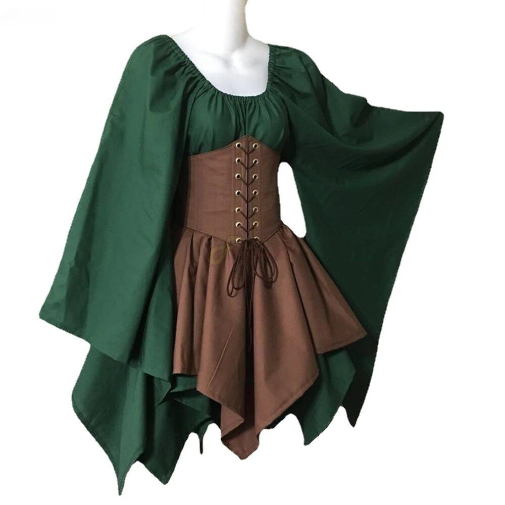 Halloween Cosplay Palace Victoria Medieval Vintage Fairy Elf Costume for Women Princess Bandage Christmas Ptachwork Party Dress