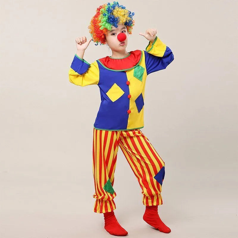 Halloween Funny Kids Clown Costume With Wig Nose Girls Boys Costume Games Party Clothes Christmas Party