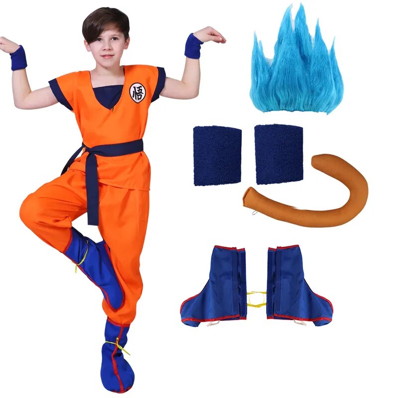 Halloween Goku Costume Kids Son Goku Adult Cosplay Costume Anime Superhero Uniform Wig Carnival Stage Children Clothing