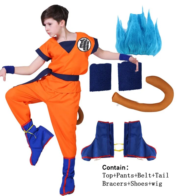 Halloween Goku Costume Kids Son Goku Adult Cosplay Costume Anime Superhero Uniform Wig Carnival Stage Children Clothing