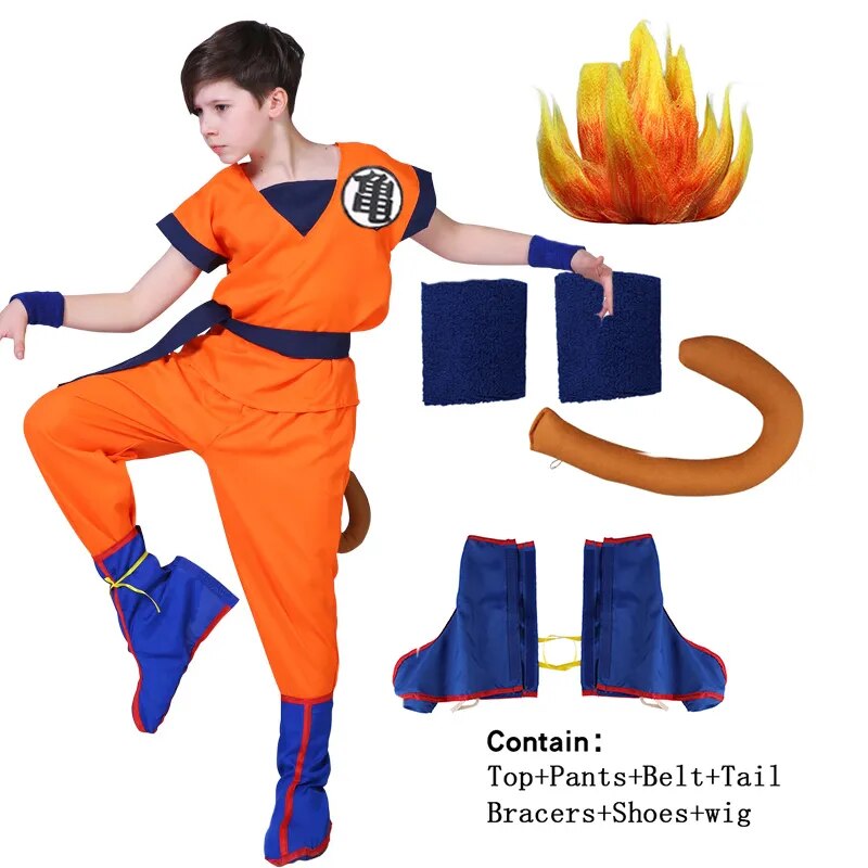 Halloween Goku Costume Kids Son Goku Adult Cosplay Costume Anime Superhero Uniform Wig Carnival Stage Children Clothing
