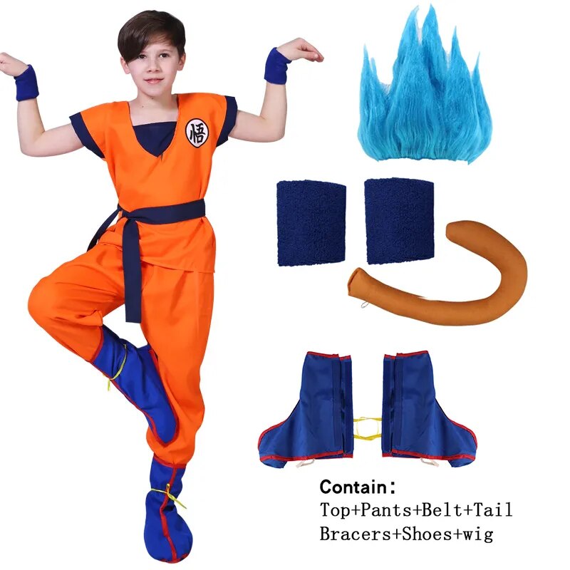 Halloween Goku Costume Kids Son Goku Adult Cosplay Costume Anime Superhero Uniform Wig Carnival Stage Children Clothing