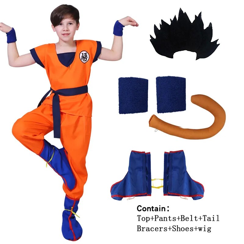 Halloween Goku Costume Kids Son Goku Adult Cosplay Costume Anime Superhero Uniform Wig Carnival Stage Children Clothing