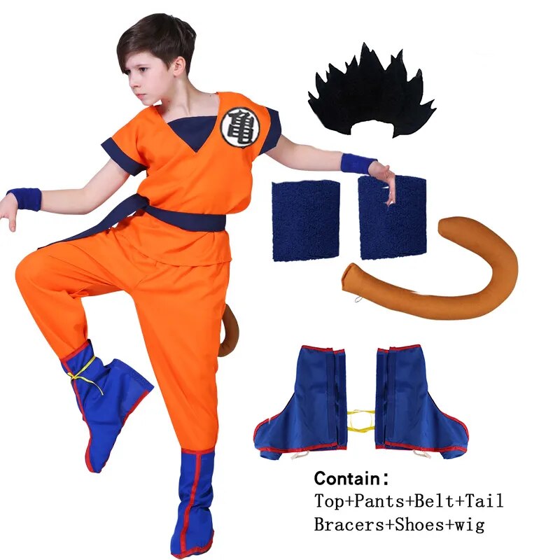 Halloween Goku Costume Kids Son Goku Adult Cosplay Costume Anime Superhero Uniform Wig Carnival Stage Children Clothing