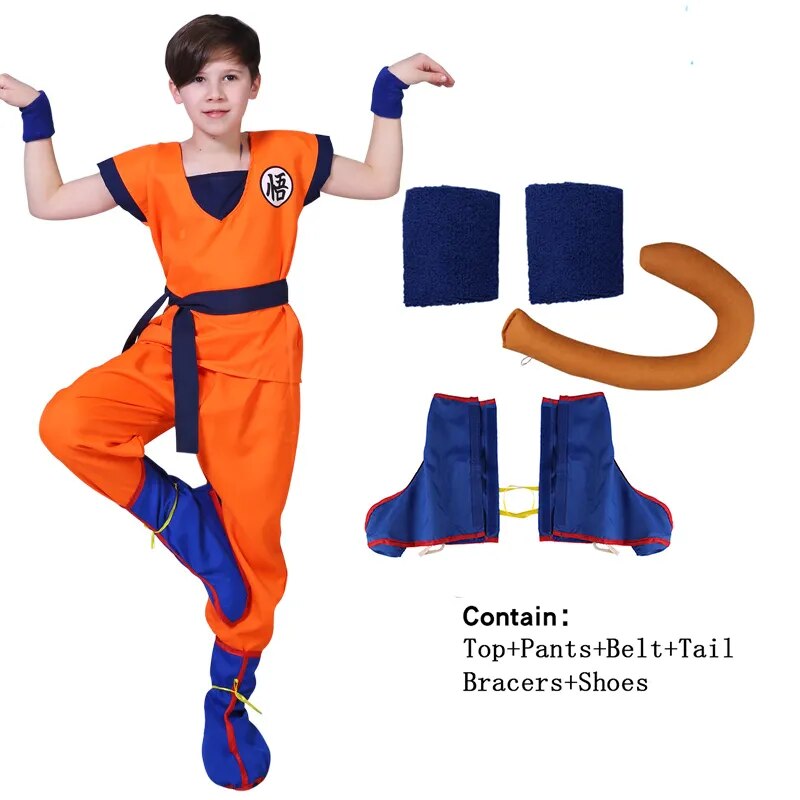 Halloween Goku Costume Kids Son Goku Adult Cosplay Costume Anime Superhero Uniform Wig Carnival Stage Children Clothing