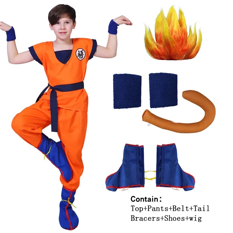 Halloween Goku Costume Kids Son Goku Adult Cosplay Costume Anime Superhero Uniform Wig Carnival Stage Children Clothing