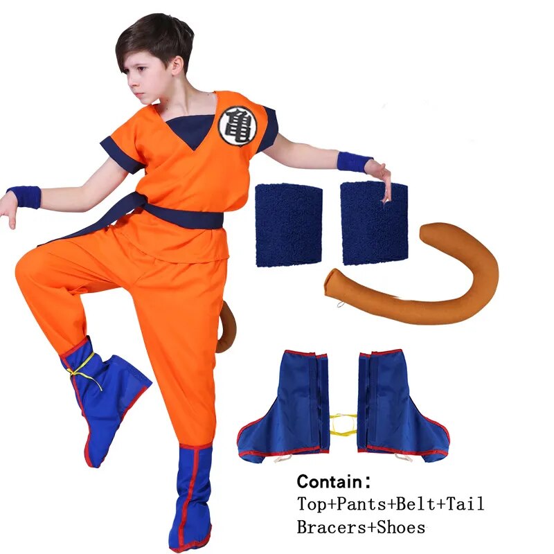 Halloween Goku Costume Kids Son Goku Adult Cosplay Costume Anime Superhero Uniform Wig Carnival Stage Children Clothing