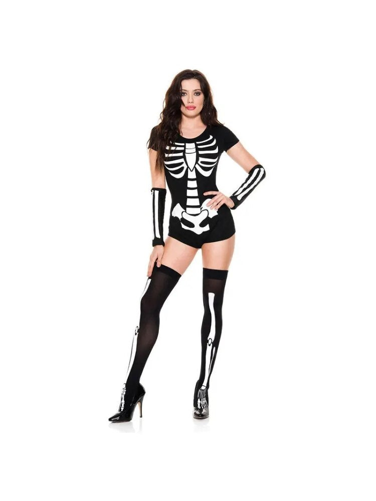 Halloween Horror Skeleton Clothes Suits Game Uniform Women Bones Skull Costume for Carnival Christmas Festival Party 3 Pieces