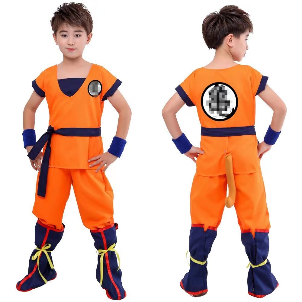 Halloween Kids Boys Son Goku Cosplay Costume Wig Shoes Set Children Clothing Performance Props Party Dress Up Birthday Gift