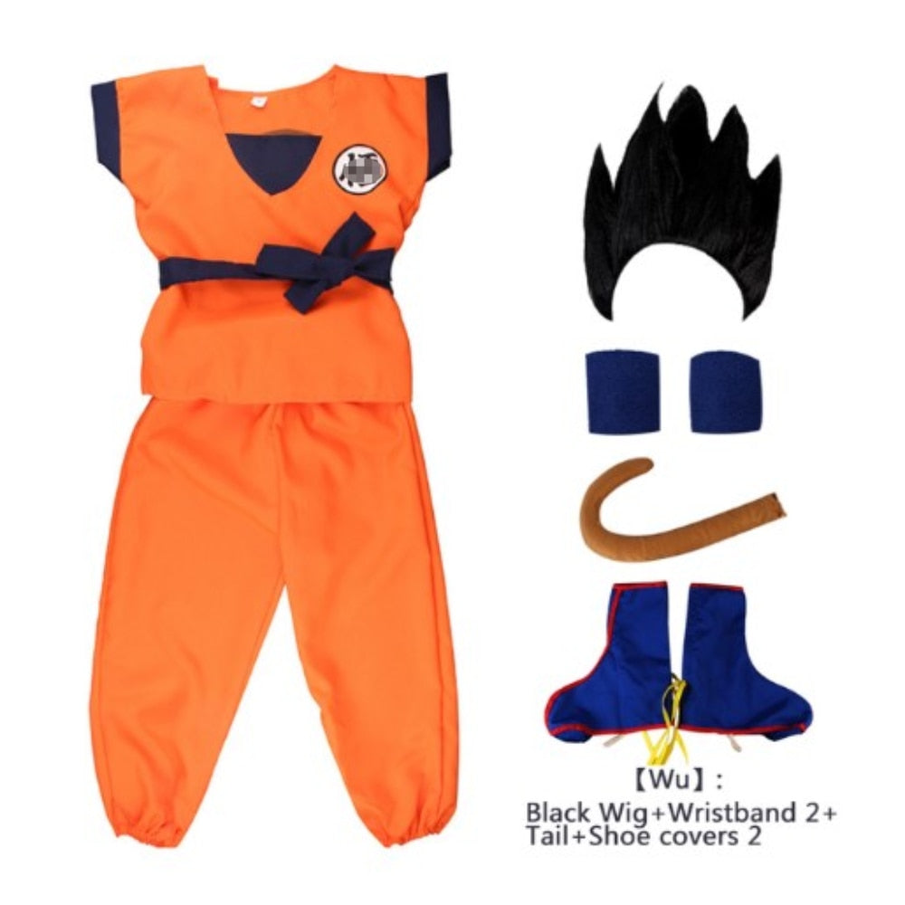 Halloween Kids Boys Son Goku Cosplay Costume Wig Shoes Set Children Clothing Performance Props Party Dress Up Birthday Gift