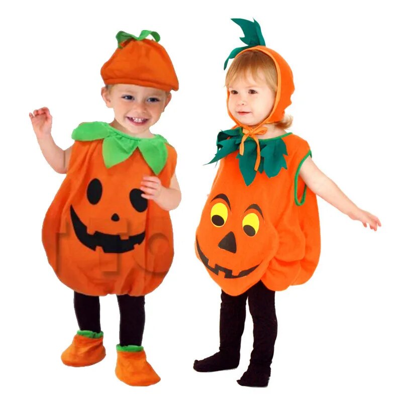 Halloween Kids Pumpkin Cosplay Costume Baby Boy and Girls Toddler  Pumpkin Print Sleeveless Romper Jumpsuits Party Clothing