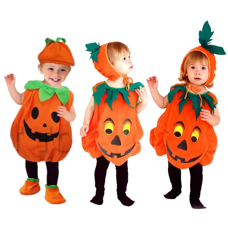 Halloween Kids Pumpkin Cosplay Costume Baby Boy and Girls Toddler  Pumpkin Print Sleeveless Romper Jumpsuits Party Clothing