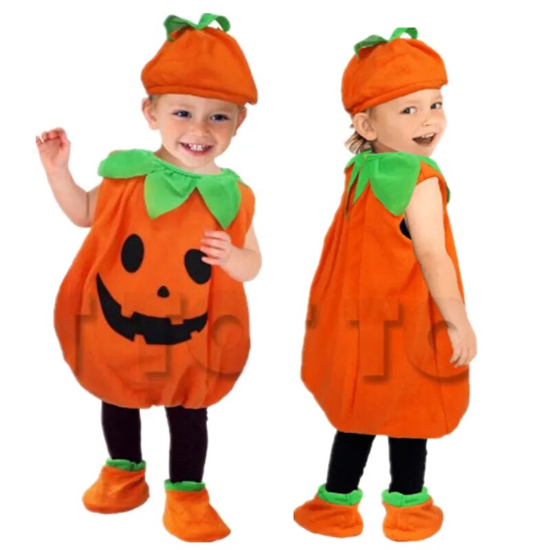 Halloween Kids Pumpkin Cosplay Costume Baby Boy and Girls Toddler  Pumpkin Print Sleeveless Romper Jumpsuits Party Clothing