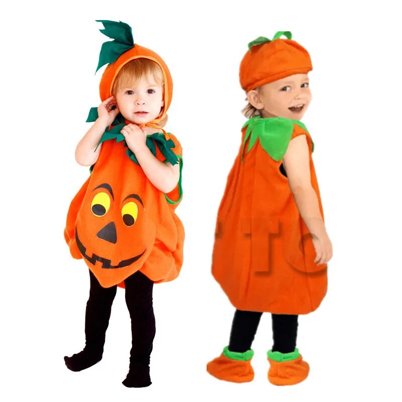 Halloween Kids Pumpkin Cosplay Costume Baby Boy and Girls Toddler  Pumpkin Print Sleeveless Romper Jumpsuits Party Clothing