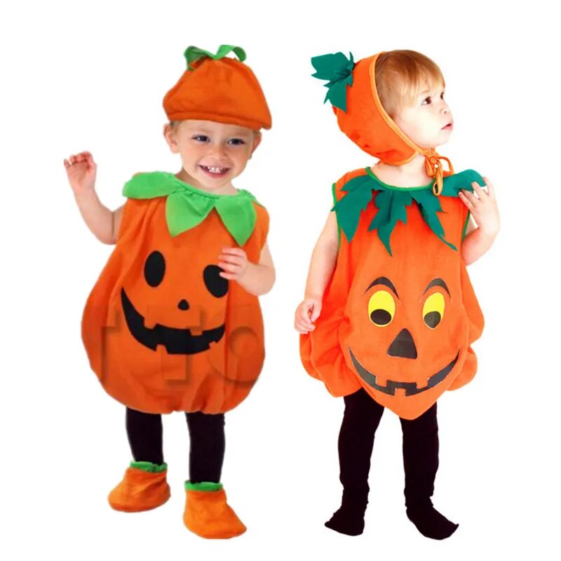 Halloween Kids Pumpkin Cosplay Costume Baby Boy and Girls Toddler  Pumpkin Print Sleeveless Romper Jumpsuits Party Clothing