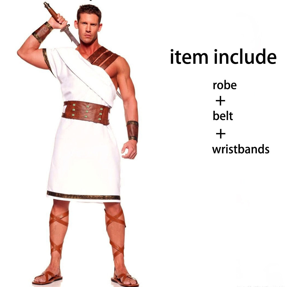 Halloween  Man Ancient Greek Toga Rome Spartan Warrior Cosplay Costume Mythology God  Dress
