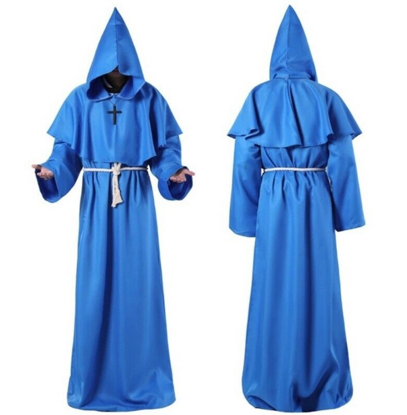 Halloween Medieval Christian Friar Priest Robes Witch Wizard Cloak Cape Party Death Ghost Vampire Devil Cosplay Costumes
