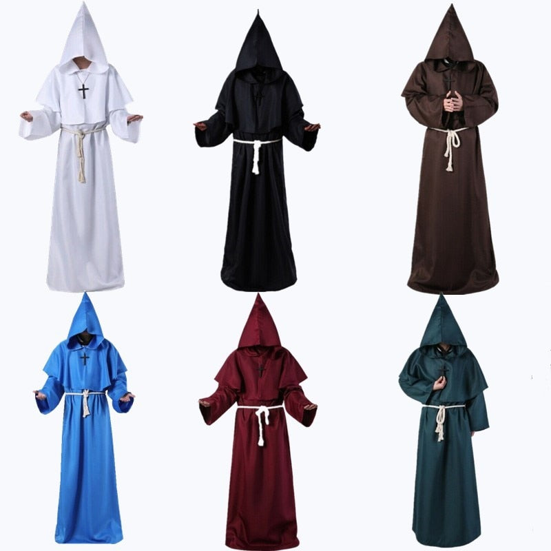 Halloween Medieval Christian Friar Priest Robes Witch Wizard Cloak Cape Party Death Ghost Vampire Devil Cosplay Costumes