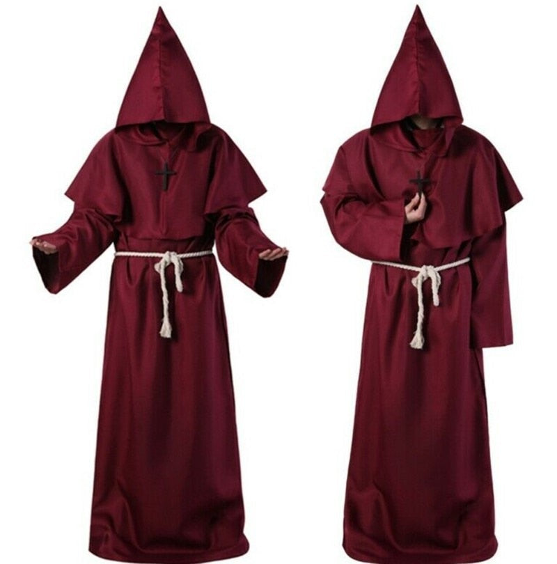 Halloween Medieval Christian Friar Priest Robes Witch Wizard Cloak Cape Party Death Ghost Vampire Devil Cosplay Costumes