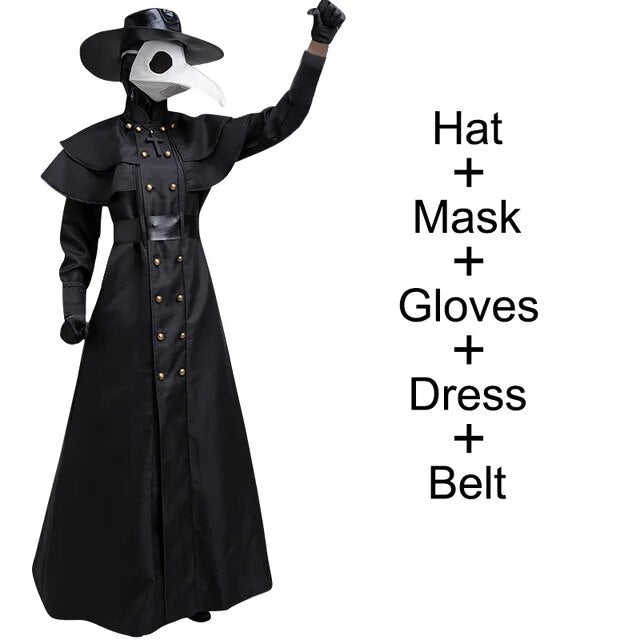 Halloween Medieval Hooded Robe Plague Doctor Costume Mask Hat for Men Monk Cosplay Steampunk Priest Horror Wizard Cloak Cape