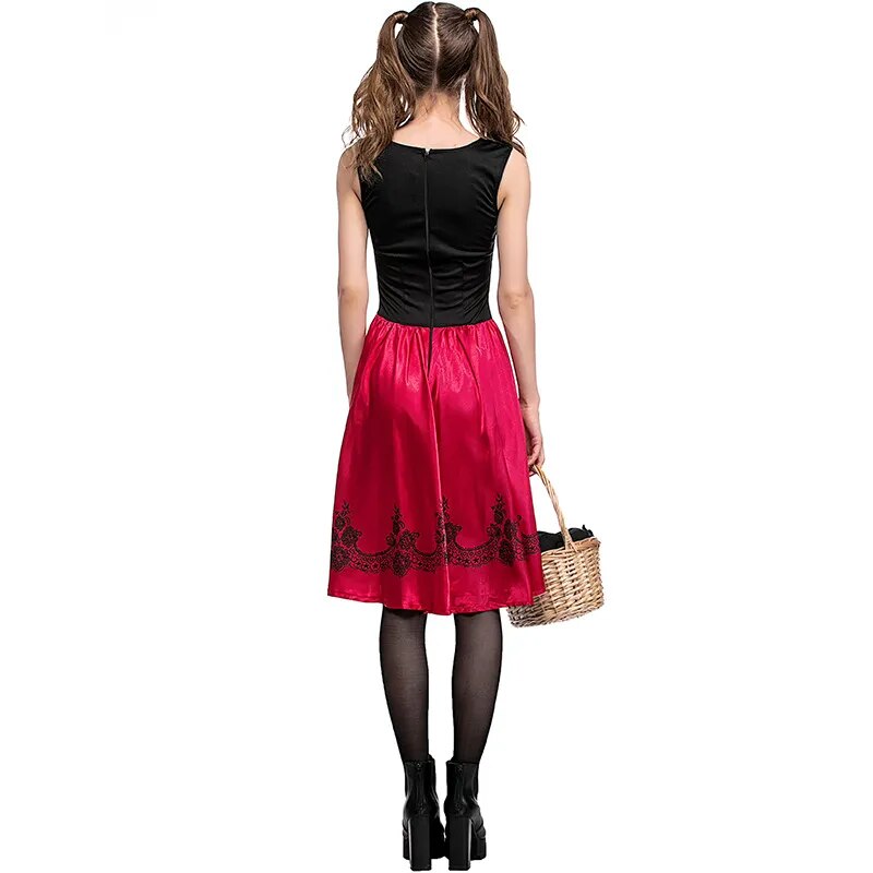 Halloween Party Little Red Riding Hood Costume Adult Women Cosplay Costume Dress + Cloak Stage Gothic Sexy Club Performance Suit