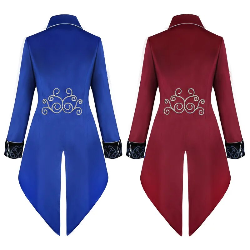 Halloween Silver Trim Tuxedo Medieval Retro Cosplay Costume Mid-Length Punk Men&#39;s Coat Jackets