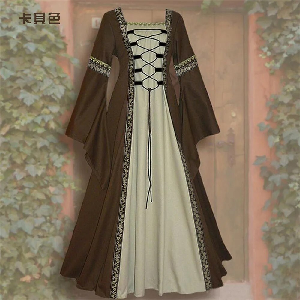Halloween Women Anime Medieval Court Fancy Vampire Cosplay Costume Carnival Vintage Strapless Long Sleeve Queen Dress